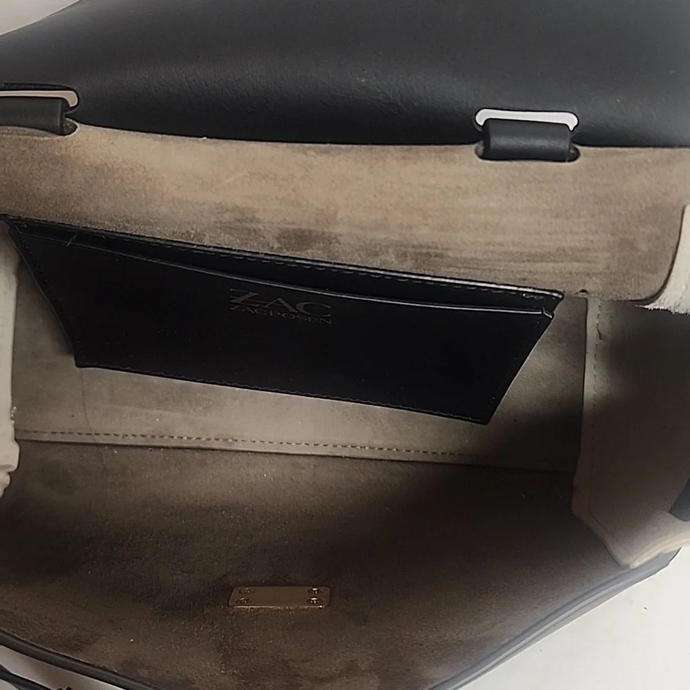 Rare ZAC Zac Posen Leather Cowhide Brigette Black, Taupe & Cream Belted Satchel